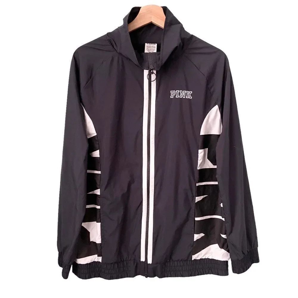 PINK Victoria's Secret Black Front Zip Windbreaker with Pockets in Size XS